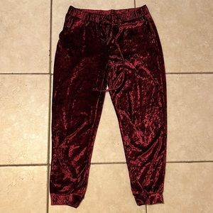 Red crushed velvet jogger pants size large